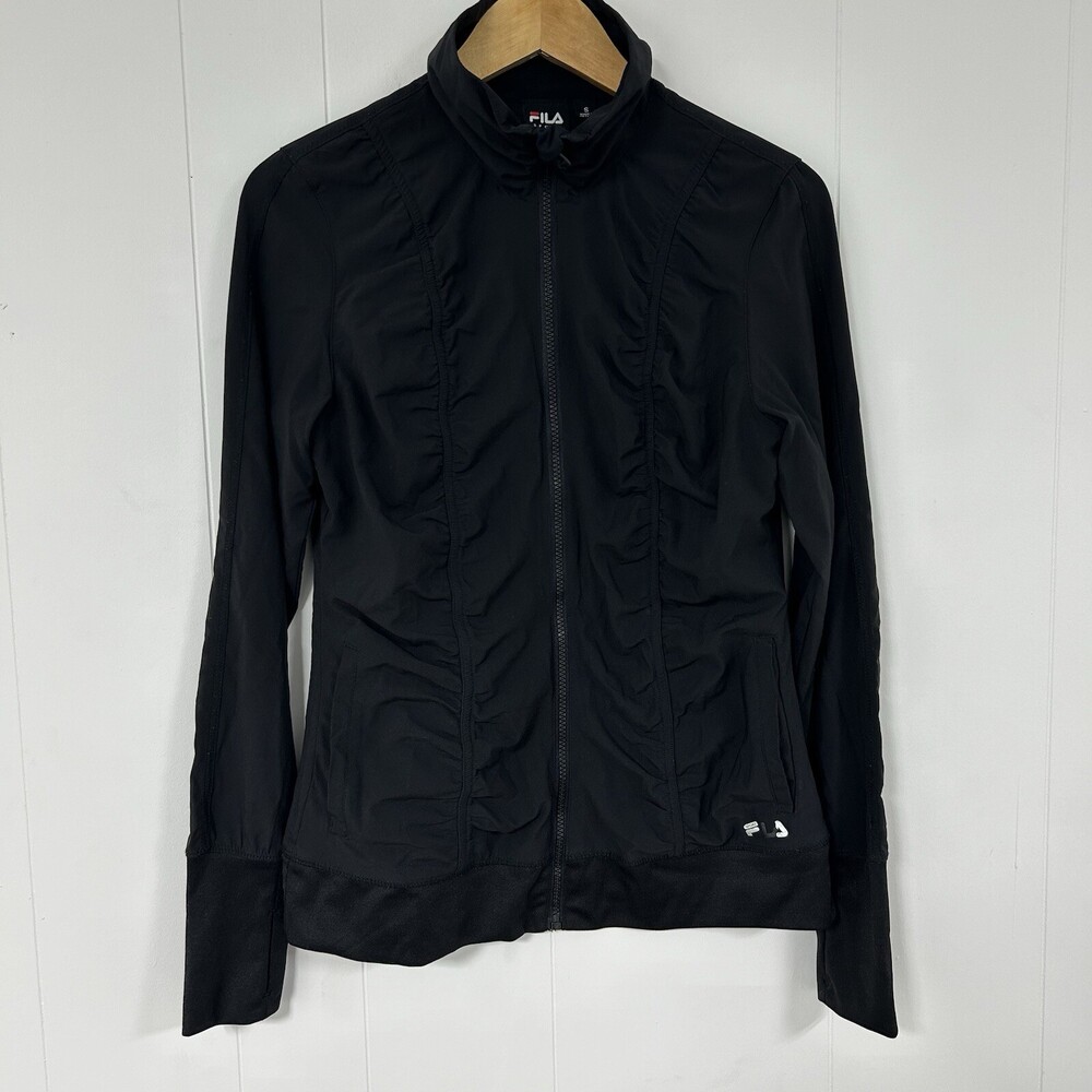 Fila Sport Jacket Womens Small Black Full Zip Performance Track Rouched Front